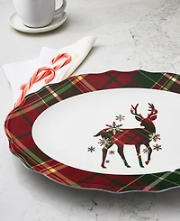 Tinsel And Frost Melamine Tartan Plaid Deer Oval Tray, Set of 2