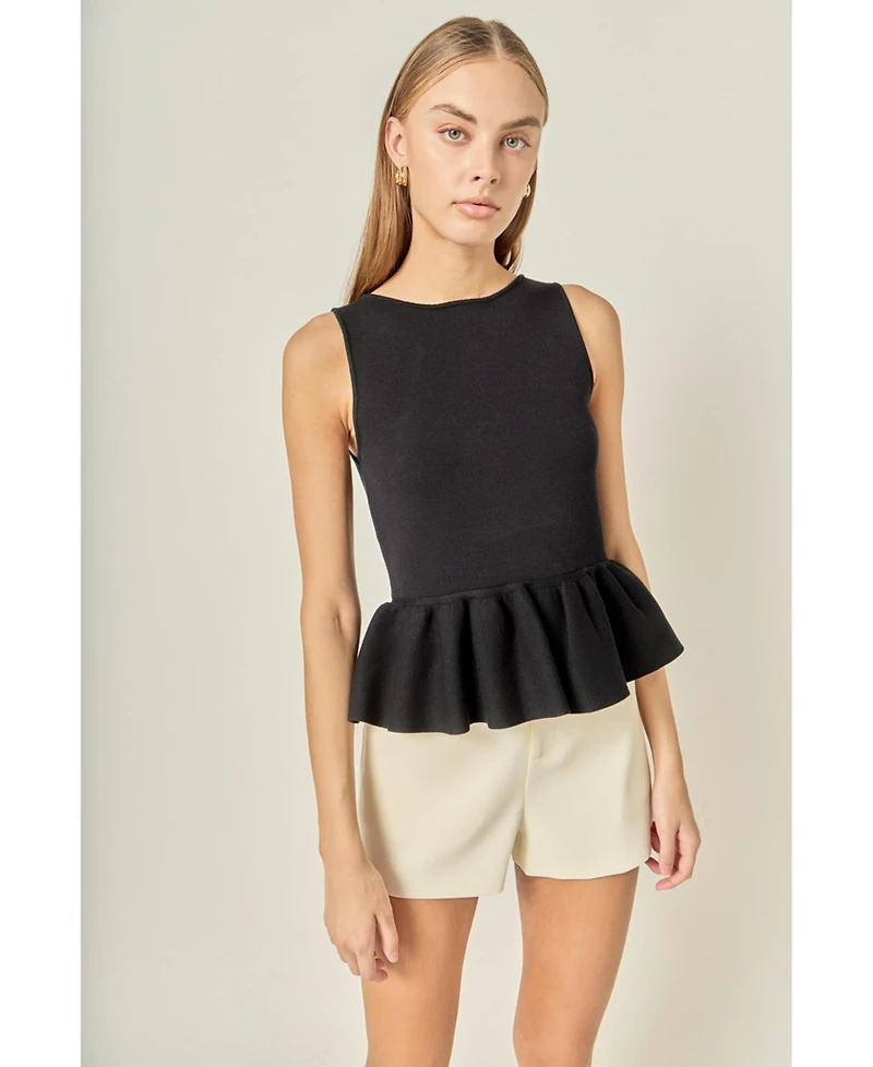 English Factory Women's Peplum Sleeveless Knit Top