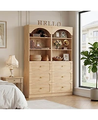 Aheaplus 2Piece Wooden Pantry Storage Cabinets with 3-Tier Open Shelves