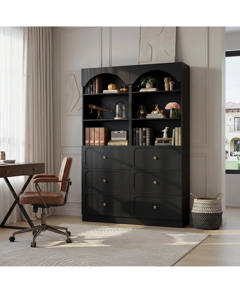 Aheaplus 2Piece Wooden Pantry Storage Cabinets with 3-Tier Open Shelves