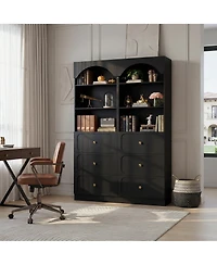 Aheaplus 2Piece Wooden Pantry Storage Cabinets with 3-Tier Open Shelves