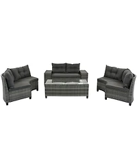 Asagikoiai 8-Piece Outdoor Wicker Half-Moon Patio Sectional Sofa Set with Coffee and Side Tables-Asagikoiai