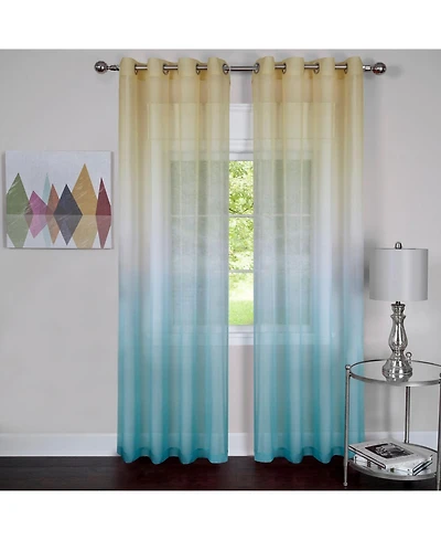 Kate Aurora 2 Piece Ombre Summery Sheer Grommet Top Curtain Panels