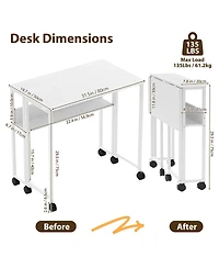 homfan 31.5" Folding Rolling Desk with Storage Shelf, Small Space Computer Table Wheels, Foldable Workstation for Home Office and Study