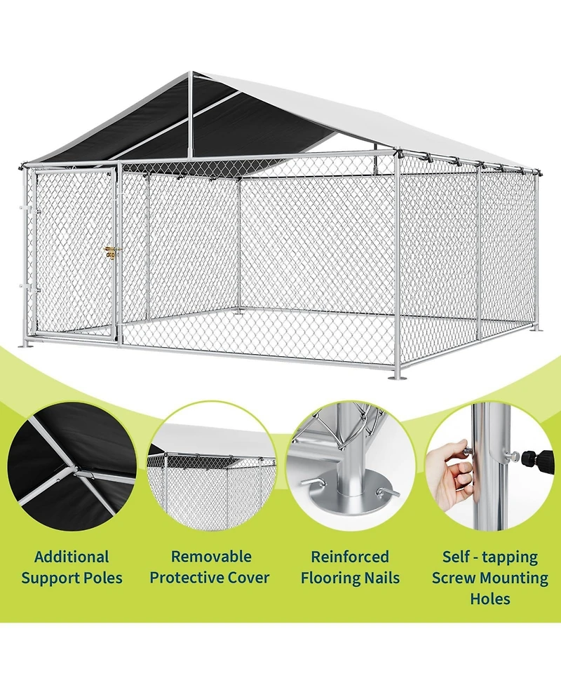 homfan Large Outdoor Kennel with Roof, Heavy Duty Steel Fence for Yard, Farm and Camping