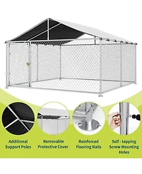 homfan Large Outdoor Kennel with Roof, Heavy Duty Steel Fence for Yard, Farm and Camping