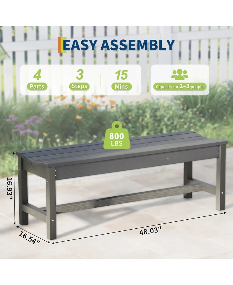 homfan Sturdy Hdpe Outdoor Bench for 2, Curved Backless Heavy Duty Seating, Weatherproof, 800lbs Capacity, Perfect for Patio, Porch, Park, Entryway