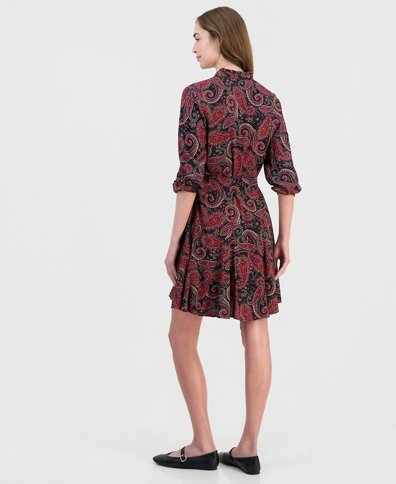 Nautica Women's Paisley Ruffle-Neck 3/4-Sleeve Shirtdress
