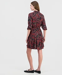 Nautica Women's Paisley Ruffle-Neck 3/4-Sleeve Shirtdress