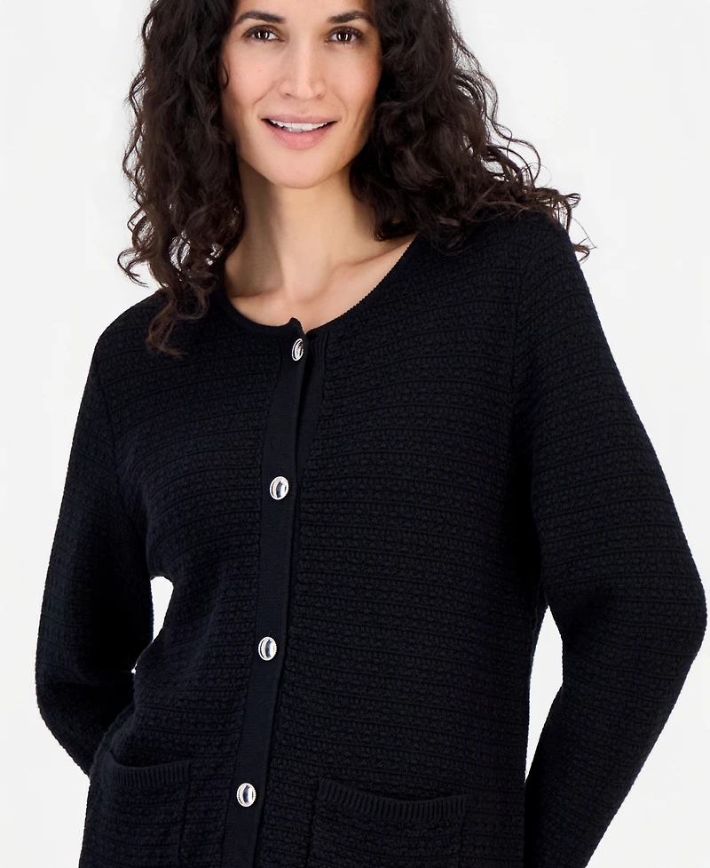 Kasper Petite Collarless Button-Front Cardigan Sweater