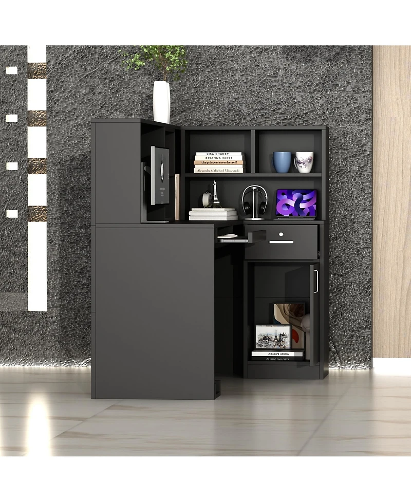 Homsee L-Shaped Corner Desk - Modern Office with Keyboard Tray and Movable Shelf Space-Saving Computer Table Smooth Rolling Slides