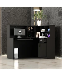 Homsee L-Shaped Corner Desk - Modern Office with Keyboard Tray and Movable Shelf Space-Saving Computer Table Smooth Rolling Slides