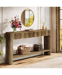 Tribesigns Farmhouse Console Table, Fluted Wood Entryway Table with 3 Drawers and Open Shelf for Behind Couch Living Room Hallway
