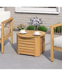 Gouun 2-in-1 Outdoor Side Table with Storage Acacia Wood Slatted Coffee Table