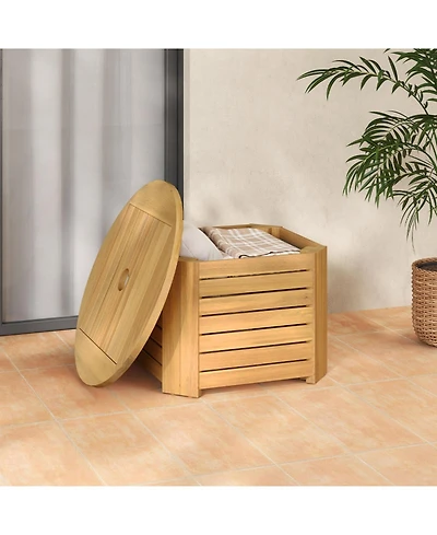 Gouun 2-in-1 Outdoor Side Table with Storage Acacia Wood Slatted Coffee Table
