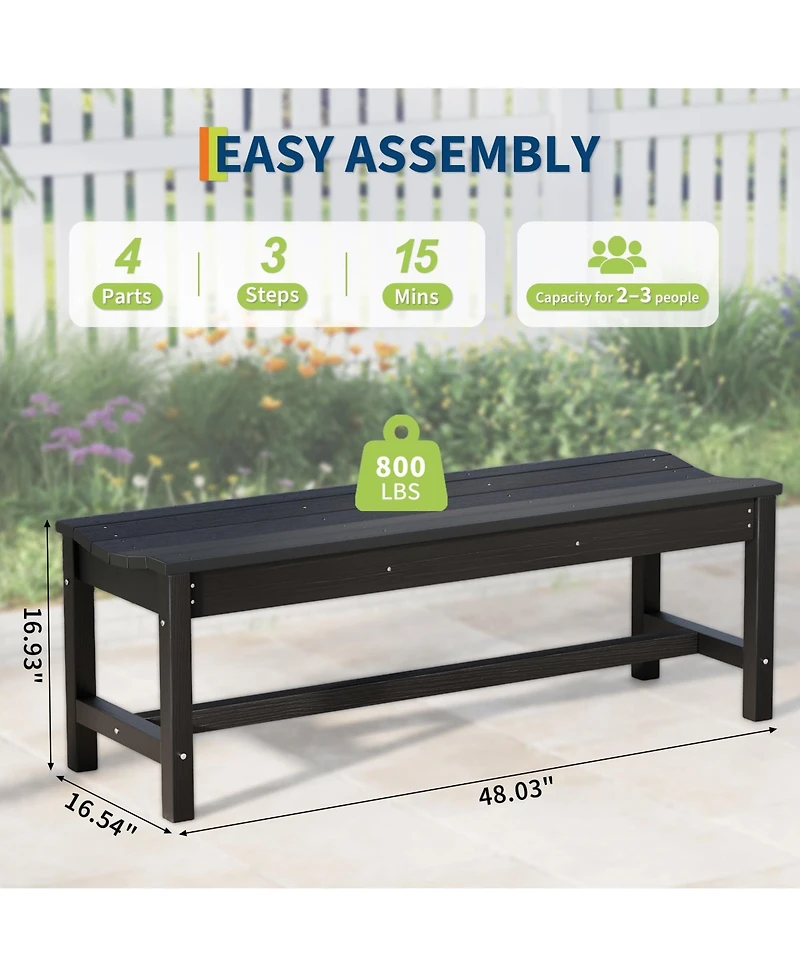 homfan Outdoor Bench with Curved Seating - Hdpe 2-Person Backless Holds up to 800 lbs, Weatherproof Garden for Porch, Patio, Park