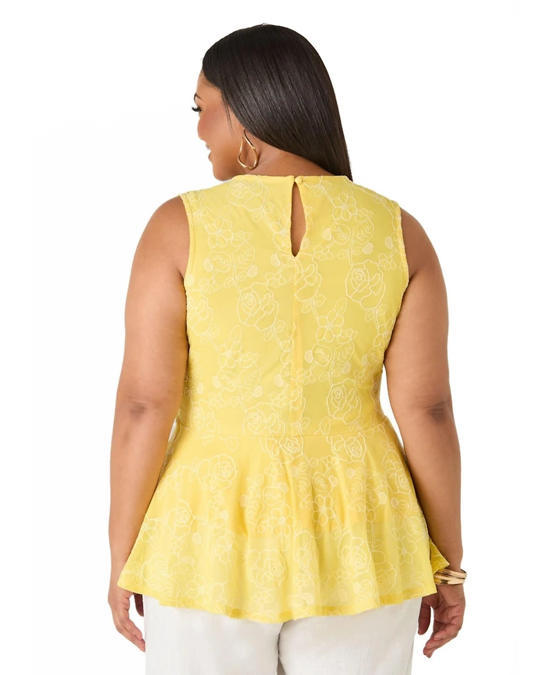 Ashley Stewart Women's Floral Embroidered Peplum Top