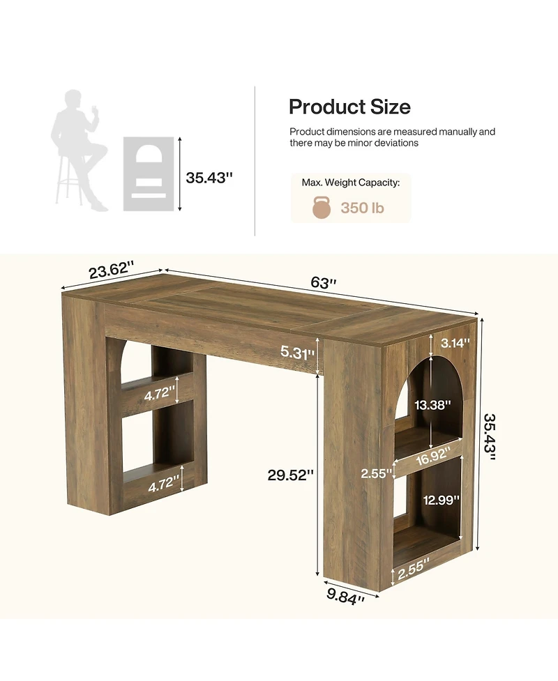 Tribesigns 63" Bar Table, Counter Height Table with Storage, Long High Top Counter Table for Kitchen, Dining Room, Home Bar