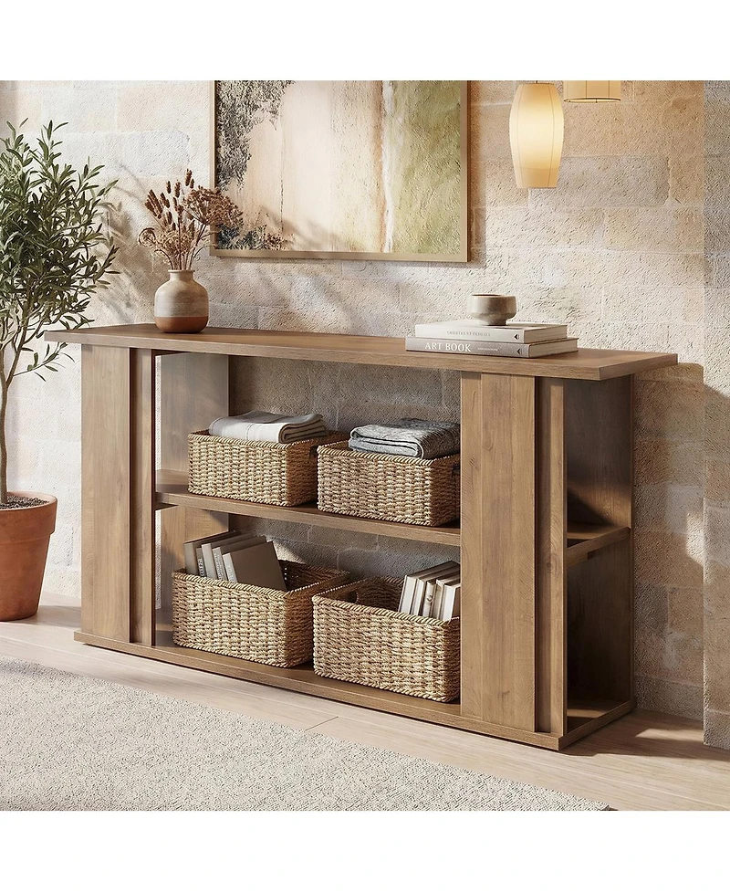 Tribesigns 63" Farmhouse Console Table, Wooden Entryway Table With 3-tier Storage Shelves For Living Room, Hallway and Foyer