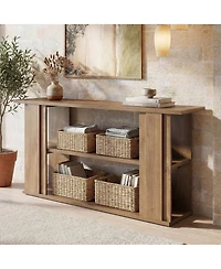 Tribesigns 63" Farmhouse Console Table, Wooden Entryway Table With 3-tier Storage Shelves For Living Room, Hallway and Foyer