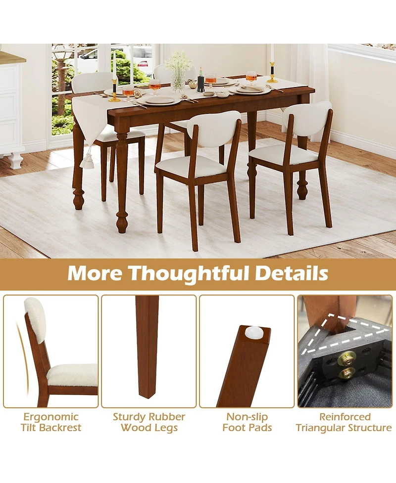 Gymax Sherpa Dining Chairs Set of 4 w/Rubber Wood Legs Padded Seat and Backrest