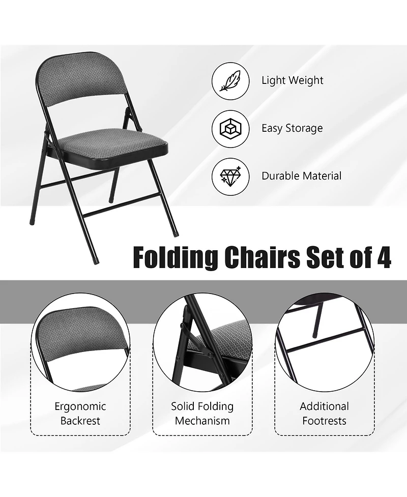 Gymax Set of 6 Folding Chairs Fabric Upholstered Padded Seat Metal Frame Home Office