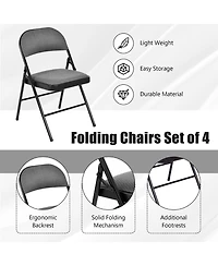 Gymax Set of 6 Folding Chairs Fabric Upholstered Padded Seat Metal Frame Home Office