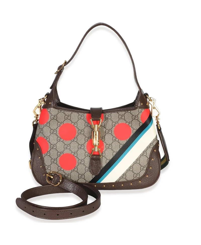 Pre-Owned Gucci Beige Gg Supreme Monogram Canvas Web Geometric Studded Small Jackie 1961 H