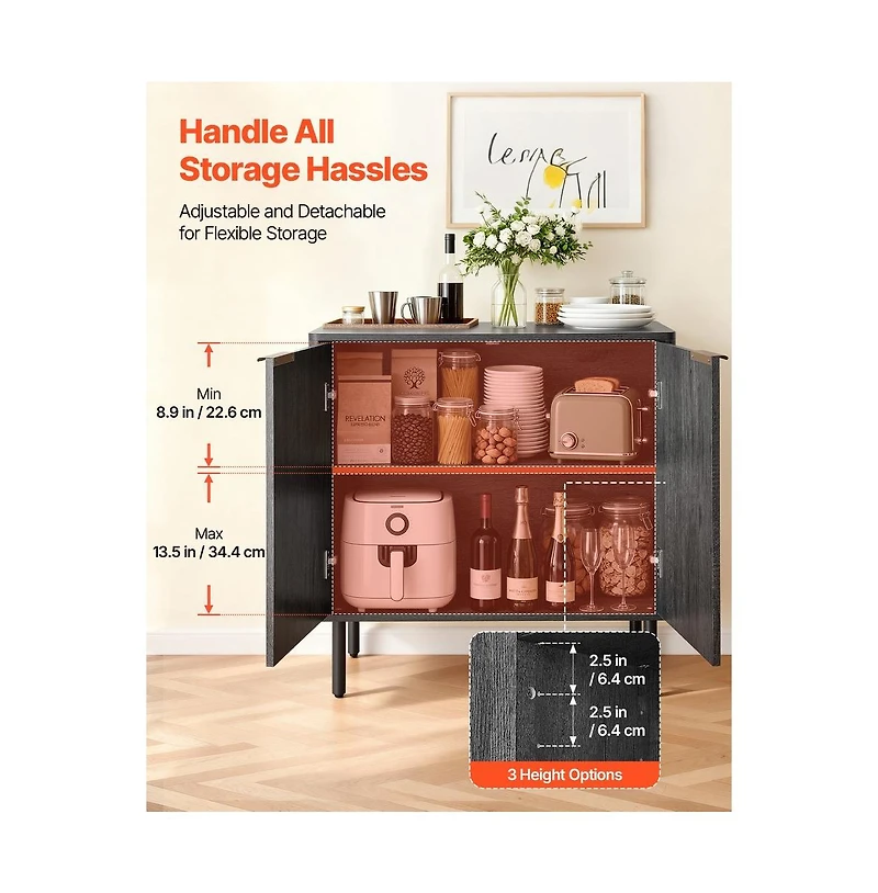 Sugift Coffee Bar Cabinet Mid Century Fluted Coffee Bar Table with 2-Tier Storage