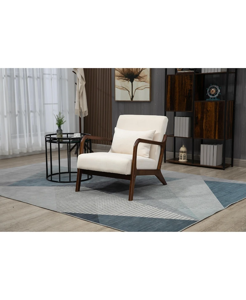 Clihome Mid Century Modern Accent Chair with Wood Frame, Upholstered Living Room Chairs with Waist Cushion, Reading Armchair