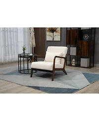 Clihome Mid Century Modern Accent Chair with Wood Frame, Upholstered Living Room Chairs with Waist Cushion, Reading Armchair