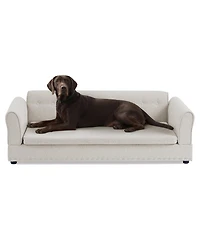 Zeny Oversized Pet Sofa, Elegant Modern Linen Fabric Elevated Dog Sofa Bed, Comfortable Rectangular Bed with Backrest