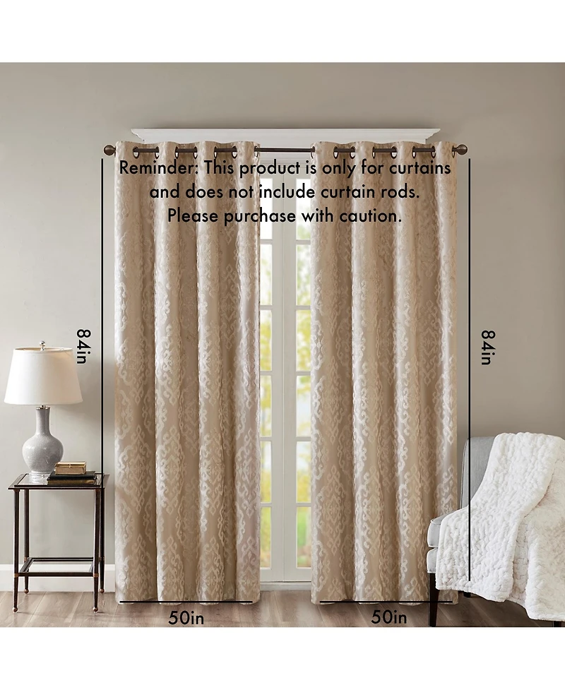 Avobird Knitted Jacquard Damask Total Blackout Grommet Top Curtain Panel