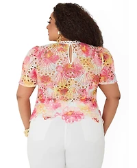 Ashley Stewart Plus Floral Print Crochet Women's Lace Top
