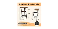 Flynama 3-Piece Round Bar Table Set with 2-Tier Storage and Pu Stools for Small Corner