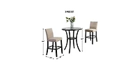 Flynama 3-Piece 36" Round Espresso Bar Table Set with 2 Tan Fabric Nail Head Stools