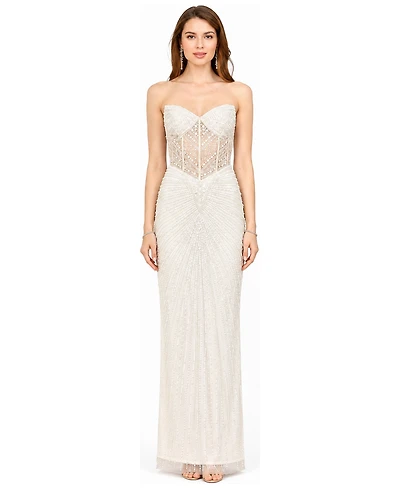 Lara Women's Embellished Strapless Gown with Slit
