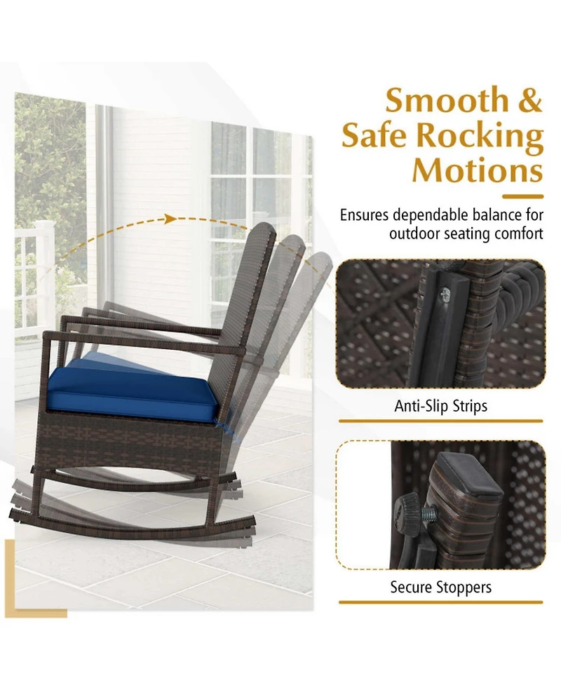 Gouun 3-Piece Wicker Rocking Patio Set with Double-Layer Table