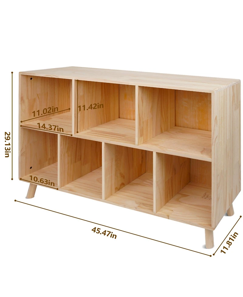 Flynama Solid Pine Storage Cabinet with 7 Compartments Wooden Organizer Shelf