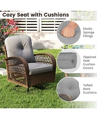 Sugift 3-Piece Patio Swivel Rocker Set with Tempered Glass Side Table and Thick Cushions