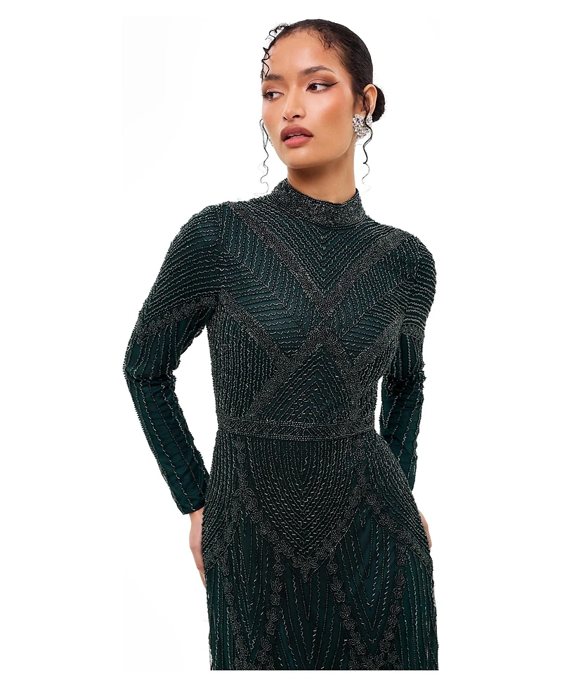 Maryisa Women's Modest Abstract Embellished Sequin Maxi Dress