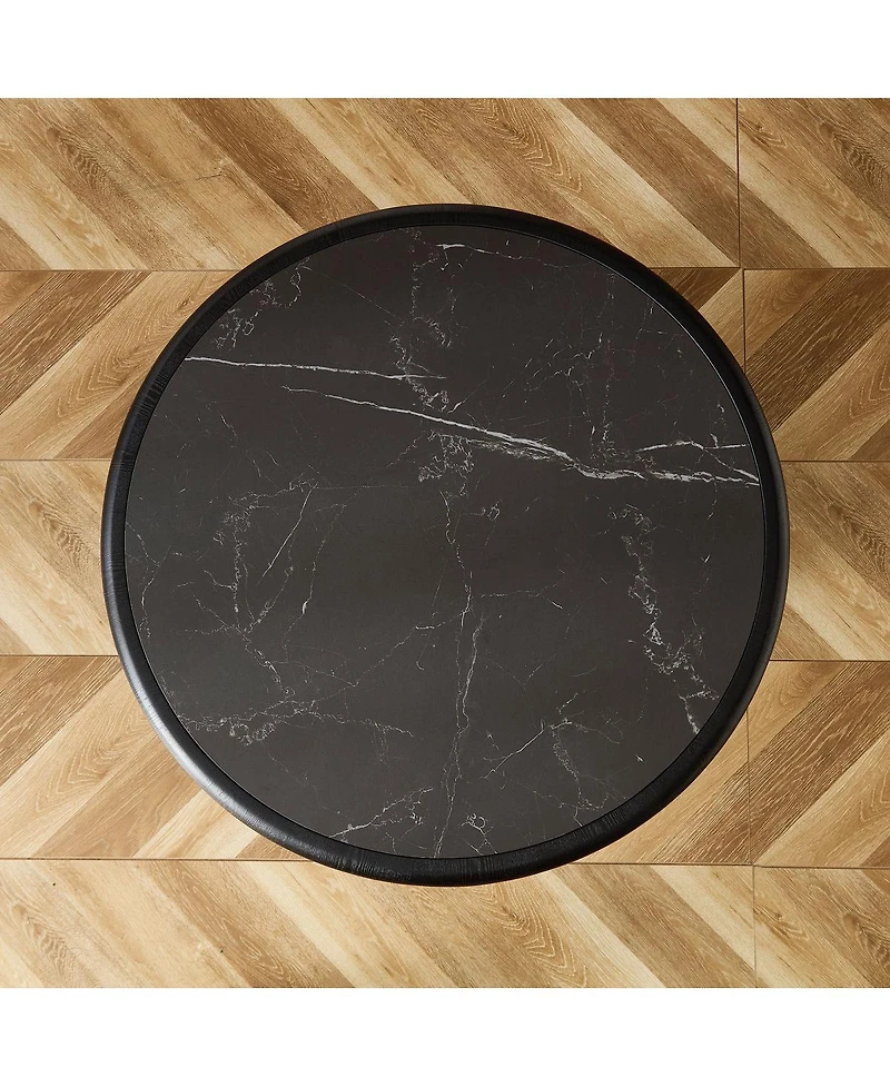 Streamdale Furniture 35.43'' Round Sintered Stone Coffee Table with Brushed Stainless-Steel Base