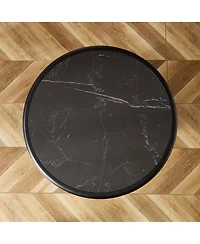 Streamdale Furniture 35.43'' Round Sintered Stone Coffee Table with Brushed Stainless-Steel Base