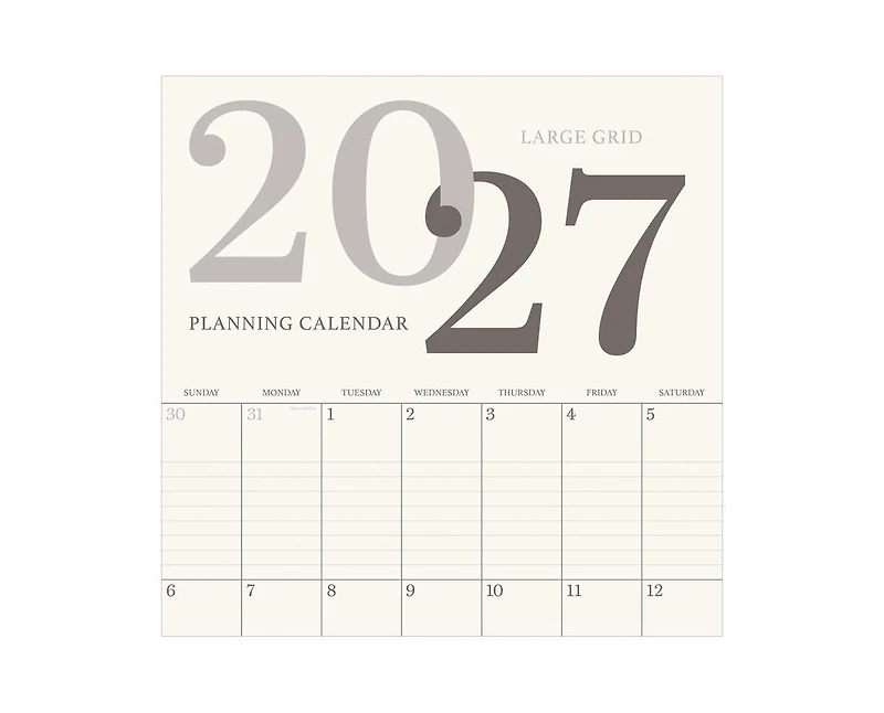 Tf Publishing Paper Goods 2027 Simple Aesthetic Grid Wall Calendar
