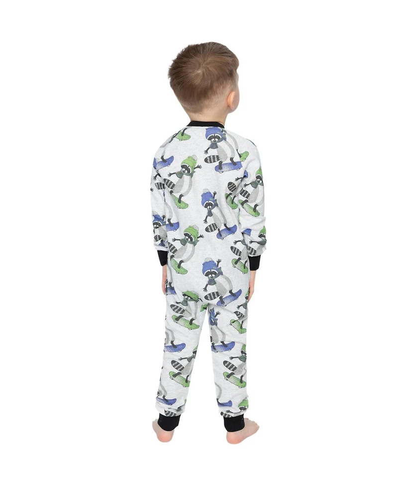 Deux par Little and Big Boy 6-12 Cotton One Piece Pajama Beige Raccoon Print