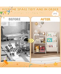 Flynama Montessori Kids Bookshelf Wooden Fabric Combined Anti-Tip Toddler Nursery Book Toy Storage Rack