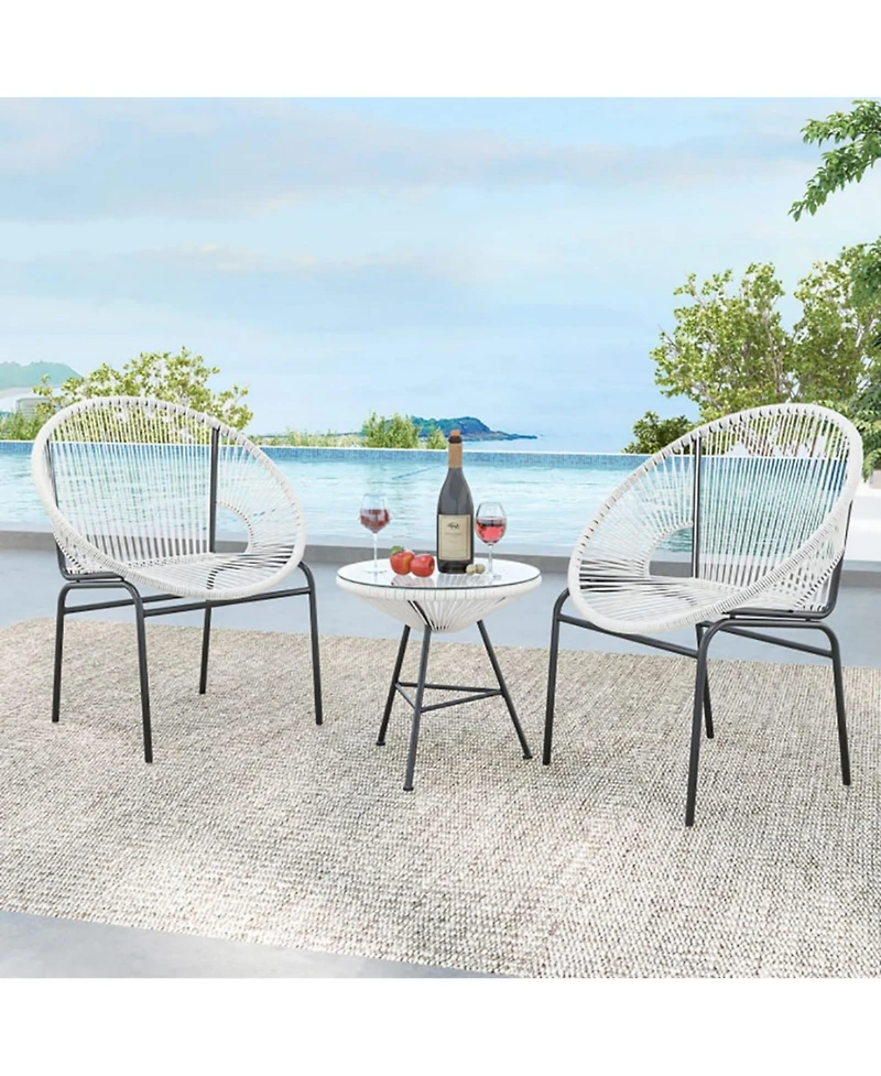 Yiortwo 3 Piece Patio Conversation Set with Acapulco Chairs and Glass Side Table