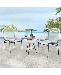 Yiortwo 3 Piece Patio Conversation Set with Acapulco Chairs and Glass Side Table