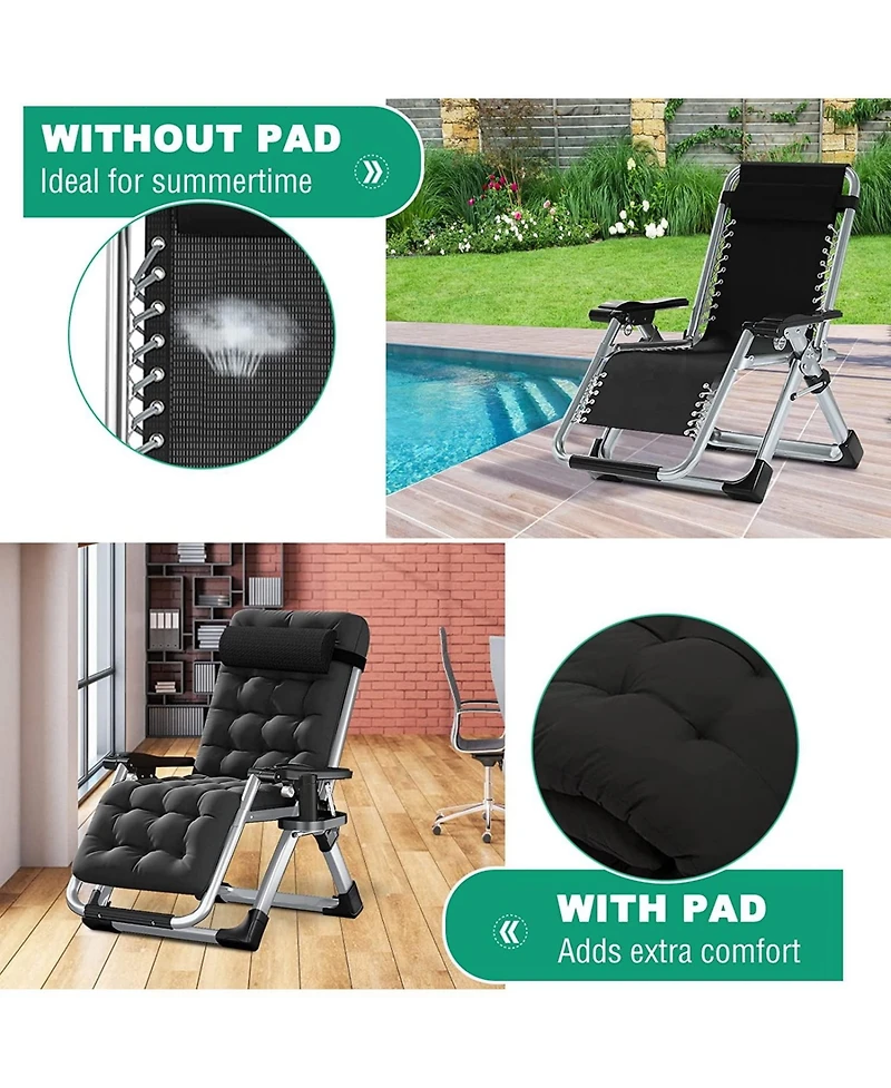 Aboron Zero Gravity Chair, Folding Portable Reclining Lounge Chair with Removable Cushion, Headrest, Patio Lounger for Indoor,Outdoor