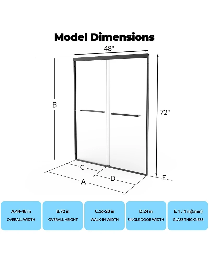 homfan 72''H x 48''/60''W Aluminum Frame Sliding Shower Door with 8mm Tempered Glass, Coating Easy Clean, Double for Bathroom, Anodized